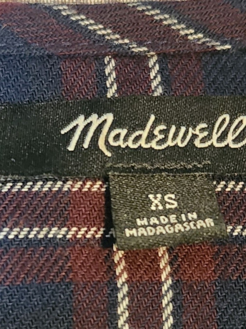 Madewell Navy and Burgundy Plaid Blouse - Picture 2 of 5